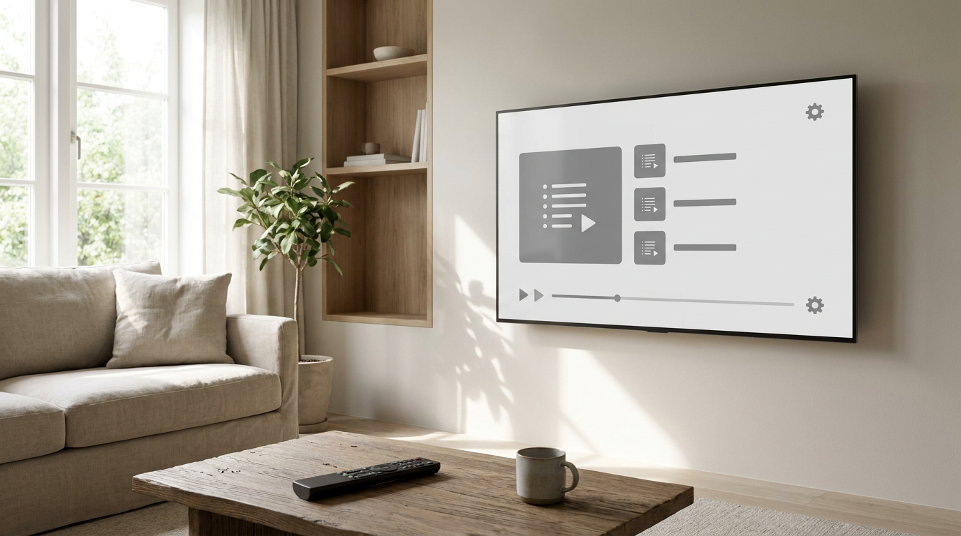 Smart-tv met een mediaspeler en afspeellijst ter illustratie van het instellen van Ibo Player