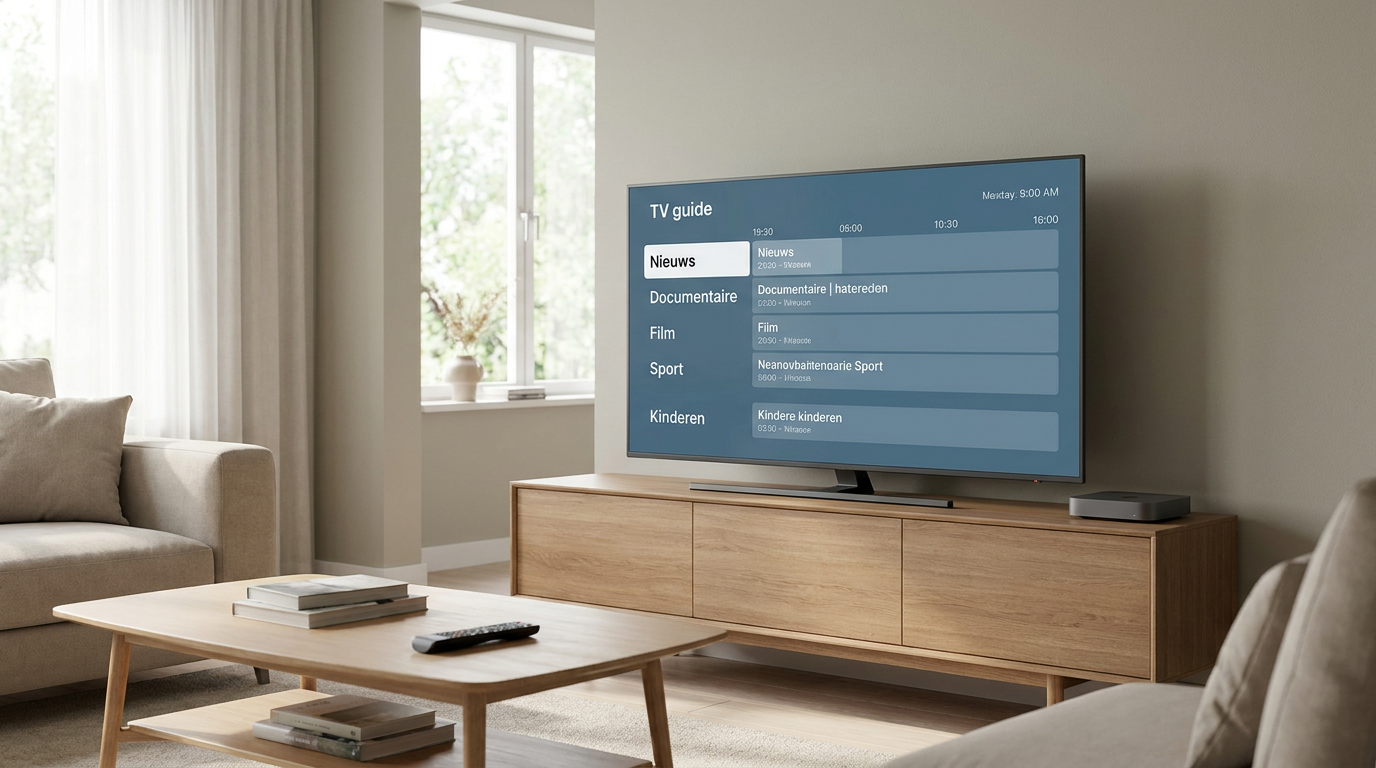 Televisie met een programmagids voor IPTV op Android TV en een afstandsbediening