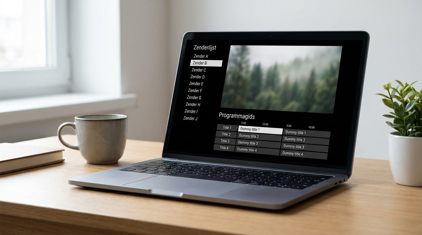 Laptop met een IPTV-player voor Windows met zenderlijst en programmagids