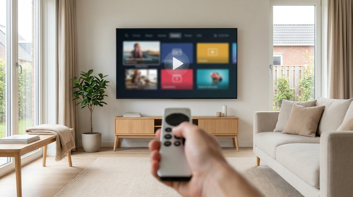 Televisie met een programmagids om eerdere uitzendingen via IPTV terug te kijken