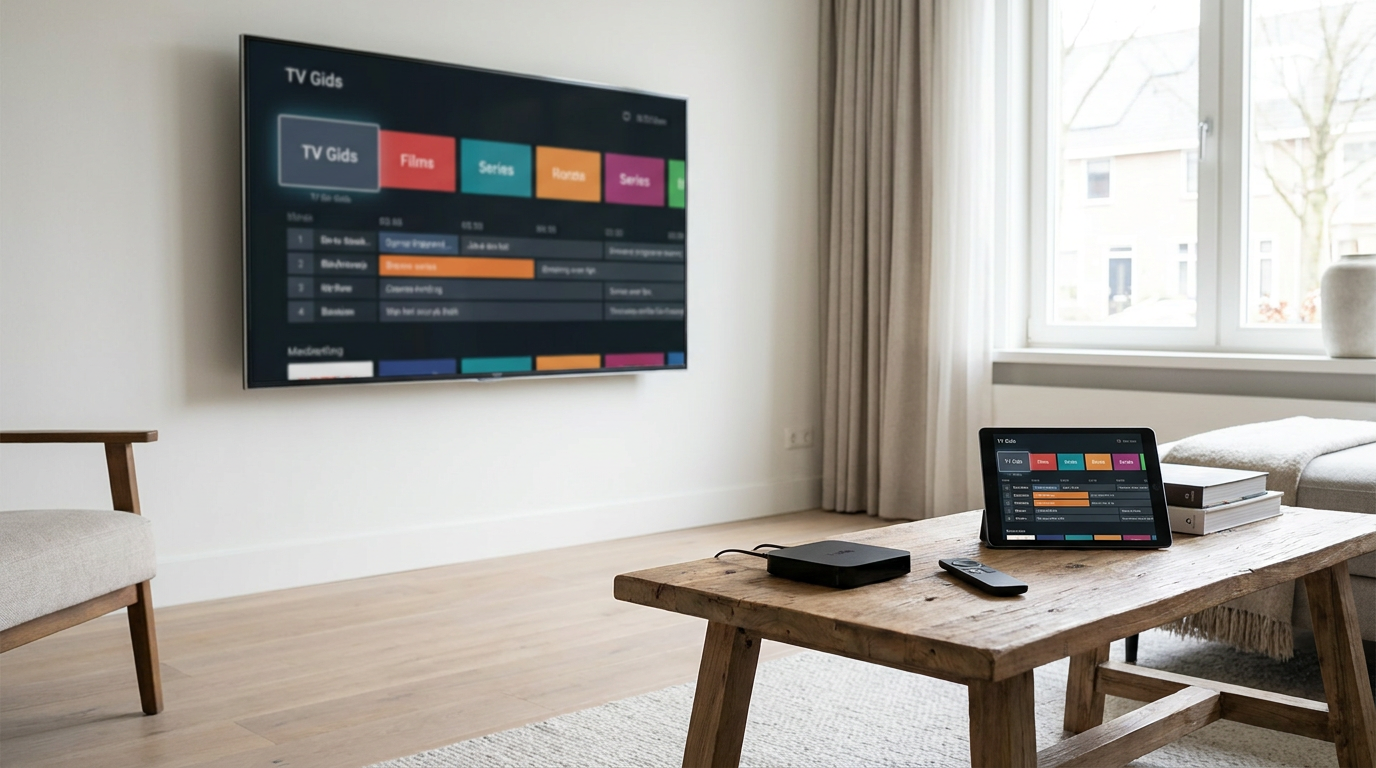 Televisie en tablet met een generieke programmagids ter illustratie van IPTVX-gebruik
