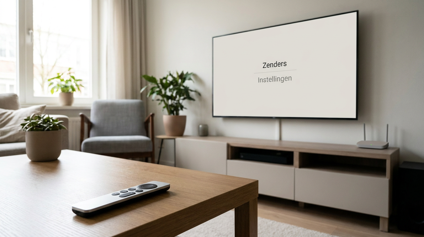 Slimme televisie met een afspeellijstinterface voor internettelevisie in een moderne woonkamer