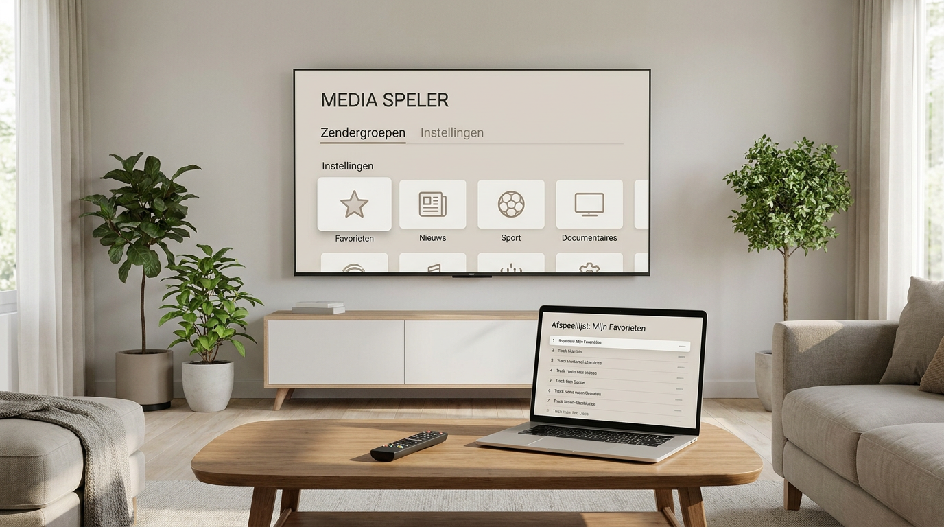 Smart-tv met een afspeellijstmenu ter illustratie van het instellen van SS IPTV