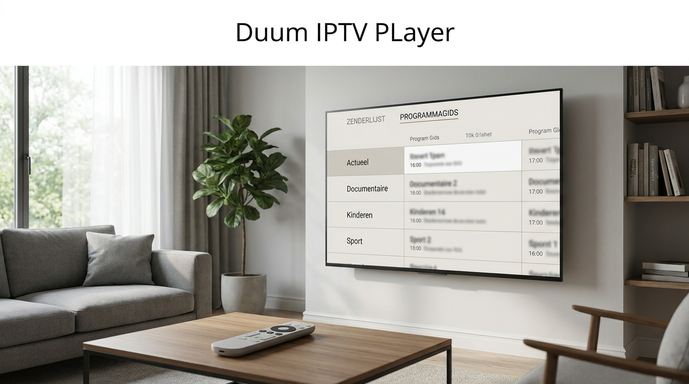 Televisie met een fictieve IPTV-programmagids ter illustratie van het gebruik van Televizo
